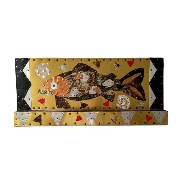 Handmade Metal Applique Rustic Farmhouse Folk Art Salmon Trout Fish Sign MT - Picture 1 of 5